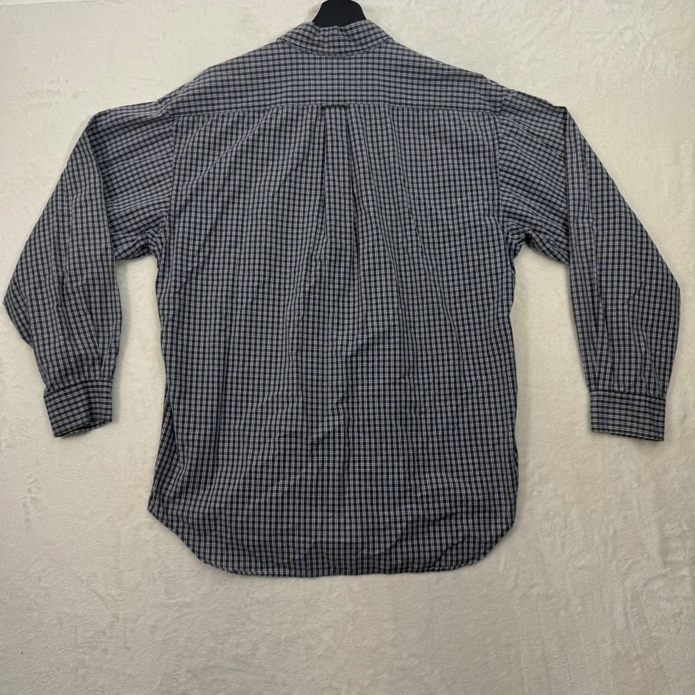 Banana Republic Shirt Mens Large Navy Blue Plaid Button Down Long Sleeve Cotton‎